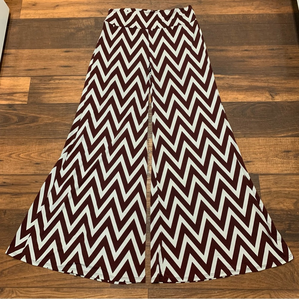 PALAZZO ZIGZAG Women’s PANTS Size M-L Wide Leg Burgundy Beige Stretch